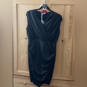 Women’s black cocktail dress AND red & silver paparazzi earrings